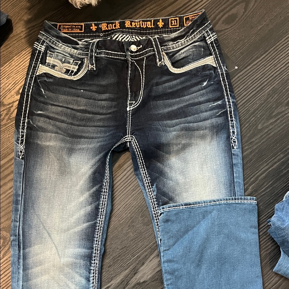 Rock Revival Women's Bootcut Jeans - Blue Fade with White Stitching